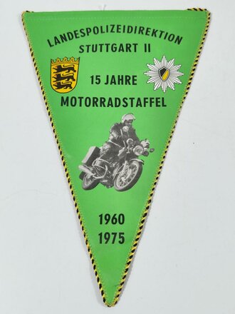 Wimpel "15 Jahre Motorradstaffel Landespolizeidirektion Stuttgart II" 1960-1975, Höhe 29cm