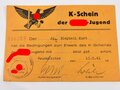 Hitler Jugend Bann 174 Ottweiler/Saar Ost, kleiner Nachlass eines Angehörigen, das defekte Leistungsabzeichen mit eingetragener Verleihungsnummer