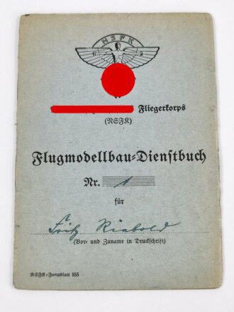 NSFK Flugmodell Dienstbuch eines Angehöriges des Deutschen Jungvolk aus Frankfurt/Main. Dazu eine Bescheinigung von 1944