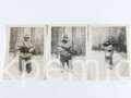 3 Fotos von Angehörigen des Heeres in Wintertarnung mit Bewaffnung. Je 7,5 x 10,5cm