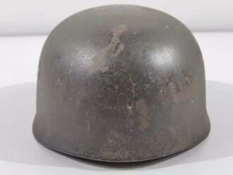 Luftwaffe, Stahlhelm für Fallschirmjäger Modell 1938. Spätes, getragenes Stück. In allen Teilen original und zusammengehörig