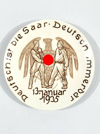 Steingut Teller " Deutsch ist die Saar Deutsch immerdar 13.Januar 1935" Unbeschädigtes Stück, Durchmesser 24cm