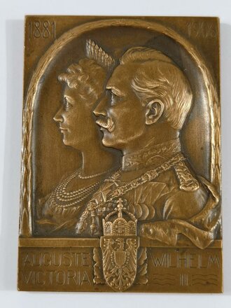 Preußen Eisenbahn Erinnerungszeichen für 25 Jahre, bronzene Erinnerungstafel "Zur Feier der silbernen Hochzeit Kaiser Wilhelm II 1906" Maße 5 x 7cm