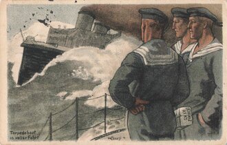 Ansichtskarte "Torpedoboot in voller Fahrt"