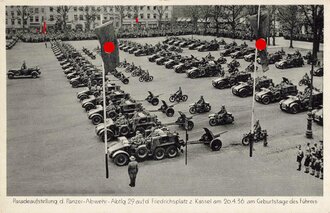 Ansichtskarte "Paradeaufstellung d. Panzer-Abwehr-Abtlg. 29 auf d. Friedrichsplatz z. Kassel am 20.4.36 am Geburtstage des Führers"