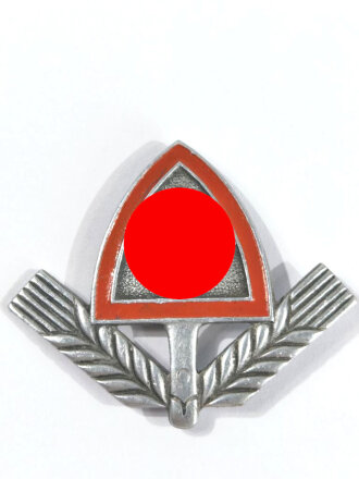 Reichsarbeitsdienst , Mützenabzeichen für Mannschaften aus Aluminium, die Schwärzung des Hakenkreuz zu 100% erhalten