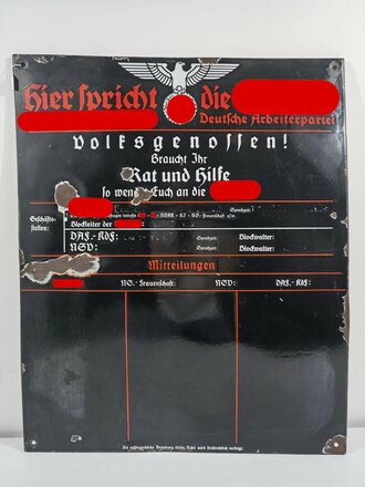 Emailleschild "Hier spricht die NSDAP" 64 x 78cm