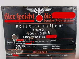 Emailleschild "Hier spricht die NSDAP" 64 x 78cm