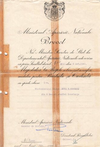 Gruppe Verleihungsurkunden des Oberfeldwebel Gerhard Huth, Flugzeugbeobachter und Angehöriger der Seenotstaffel 70