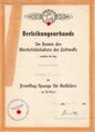 Gruppe Verleihungsurkunden des Oberfeldwebel Gerhard Huth, Flugzeugbeobachter und Angehöriger der Seenotstaffel 70