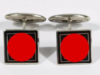 N.S. Sympathie Abzeichen ,Paar Manschettenknöpfe, jeweils silbernes Hakenkreuz in schwarzer Emaille,12,5mm,  ungetragen, wohl Restbestand eines Juwelier