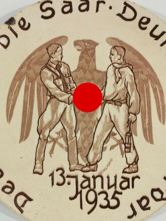 Steingut Teller " Deutsch ist die Saar Deutsch immerdar 13.Januar 1935" Diverse Beschädigungen, Durchmesser 24cm