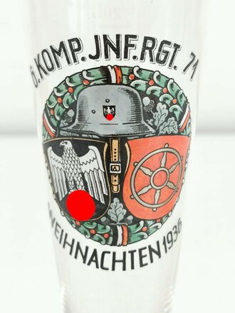 Erinnerungsglas " 6.Komp. Inf.Rgt.71 Weihnachten 1936" unbeschädigt, Höhe 18,5cm