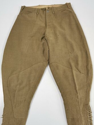 U.S. WWI  Model 1917 trousers, label with 1917 date. Used, some moth holes and repair, Bundweite: 76 cm