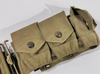 U.S. Model 1910 cartridge belt, early "Eagle snap" made by Mills. Well used , metal buckle hardware defect