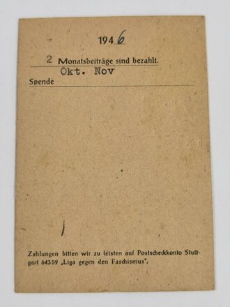 Liga gegen des Faschismus, Mitgliedskarte von 1946