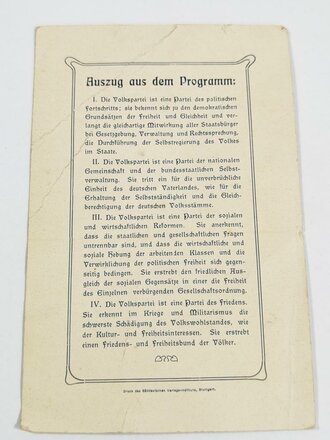 Württembergische Volkspartei, Mitglieds Karte von 1905