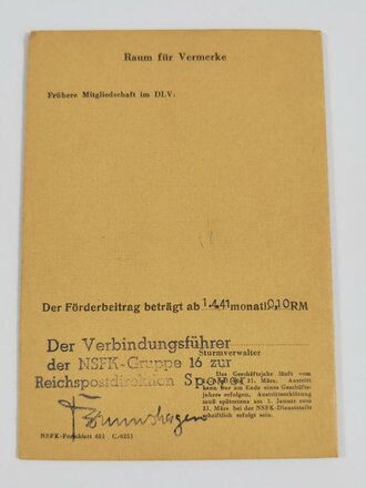 Nationalsozialistisches Fliegerkorps, Förderer Ausweis eines Postjungboten aus Bad Dürkheim