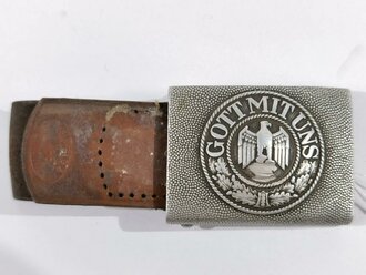 Heer, Koppelschloss für Mannschaften aus Aluminium, an Lederzunge von 1936. Entnazifiziert