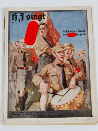 "HJ singt" Die schönsten Lieder der Hitler Jugend. DIN A4 mit 63 Seiten, Heftrücken defekt