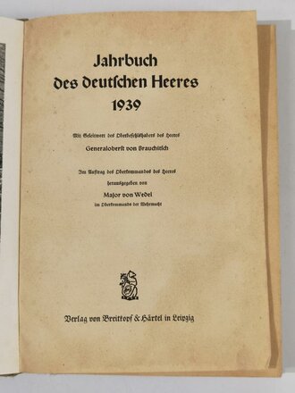 "Jahrbuch des Deutschen Heeres 1939" Komplett mit 182 Seiten