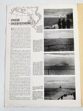 Schlachtschiff "Bismarck" und Kreuzer "Prinz Eugen" bei Grönland am 24. Mai 1941. Gedenkheft 8 Seiten etwa DIN A3