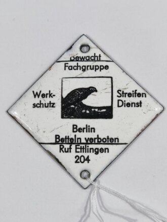 Emailliertes Türschild "Bewacht Fachgruppe...