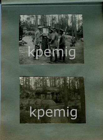 Fotoalbum 1. Weltkrieg Westfront, ca. 30 Fotos mit milit. Bezug, darunter Serie von 9 Aufnahmen eines Krupp 30,5 cm Mörser L/30 in Buntfarbentarnung (Tarnname: Beta-M-Gerät L/30, auch "Schwere Kartaune"), "Dicke Bertha"