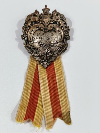 Mitgliedsabzeichen/Medaille, "Badischer Sängerbund", mit Band, ca. 5,5 x 4 cm, gebraucht