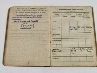 Soldbuch eines Angehörigen im "Pz.Gren. Ers.Btl. Brandenburg"  Eingetragene Auszeichnungen Verwundetenabz. schwarz , EKII, ISA, Rum.Medaille Mannhaftigkeit und Treue II.Kl. m.Schwertern