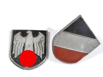 Satz Adler- und Wappenschild für einen Tropenhelm der Wehrmacht, Zink lackiert