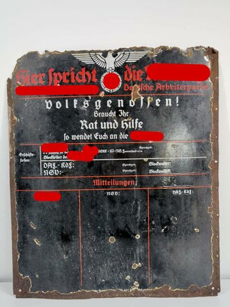 Emailleschild " Hier spricht die NSDAP..."66 x 80cm. Die ehemals angekanteten Ecken wurden bei diesem Schild gerade gebogen. Ungereinigt