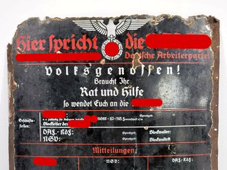 Emailleschild " Hier spricht die NSDAP..."66 x 80cm. Die ehemals angekanteten Ecken wurden bei diesem Schild gerade gebogen. Ungereinigt