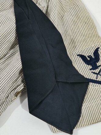 U.S. WWII, WAVES Women Accepted for Volunteer Emergency Service in the Navy, Seersucker Working Uniform Dress with black Necktie