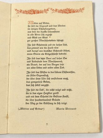 "Mutter und Kind - Eine Ehrengabe für die deutsche Frau", hrsg. v. Verlag Amt für Volkswohlfahrt der NSDAP, ca. 1935, 30 Seiten, ca. DIN 6, gebraucht