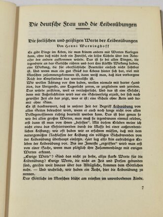 "Deutsches Frauentum und Leibesübungen", hrsg. v. Henni Warninghoff, 1936, 148 Seiten, ca. DIN A5, handschriftliche Widmung von 1939, guter Zustand