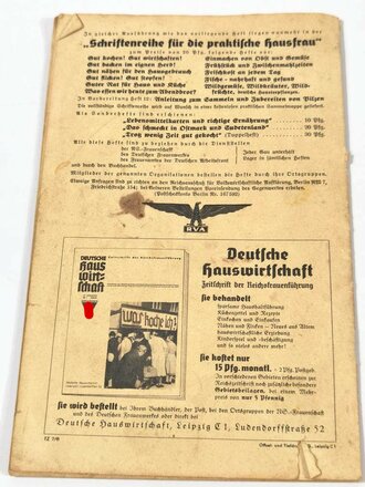 "Trotz wenig Zeit gut gekocht", hrsg. v. Reichsausschuss für Volkswirtschaftliche Aufklärung, Kochbuch in Heftform, 1941, 48 Seiten, 27 x 17 cm, gebraucht