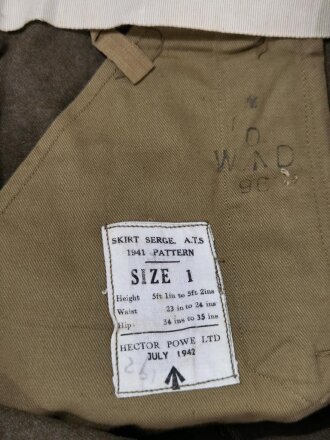 British WWII, ATS Auxiliary Territorial Service, Skirt Serge Wool, Size 1, Dated 1942, very good condition