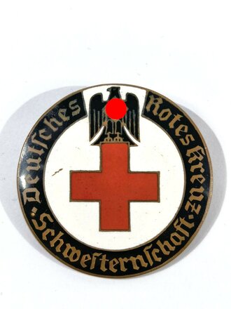 Deutsches Rotes Kreuz, Brosche "Schwesternschaft", 2. Form, groß, 42 mm, rückseitig Klebereste und "Karlsruhe", entnazifiziert (!)
