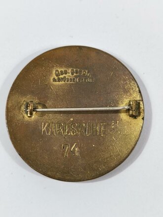 Deutsches Rotes Kreuz, Brosche "Schwesternschaft", 2. Form, groß, 42 mm, rückseitig Klebereste und "Karlsruhe", entnazifiziert (!)