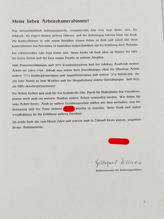 "Rundbrief für die Kindergärtnerinnen", hrsg. v. der Nationalsozialistischen Volkswohlfahrt NSV, 1939 Folge 1, DIN A4, sehr guter Zustand