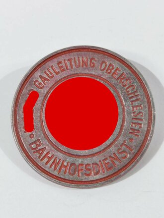 Hilfsgemeinschaft für Mutter und Kind, Brosche "NSDAP Gauleitung Oberschlesien - Bahnhofsdienst", 40 mm