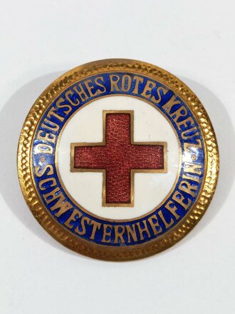 Deutschland nach 1945, DRK Deutsches Rotes Kreuz, Brosche für Schwesternhelferin, Buntmetall, emailliert, 35 mm, rückseitig Klebereste