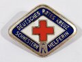 Deutschland nach 1945, DRK Deutsches Rotes Kreuz, Brosche für Schwesternhelferin, Buntmetall versilbert, emailliert, 37 mm