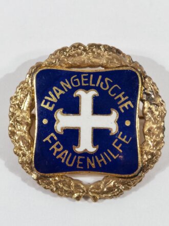 Evangelische Frauenhilfe, Goldene Ehrennadel, Buntmetall, emailliert, 33 mm