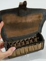 U.S. Civil War, Henry Cartridge Box .44, No. 2, 24 belt loops inside, black leather, ca. 11 x 18 x 4 cm,1860s, used condition