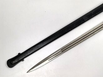 Preussen, Infanterie Offiziers Degen IOD89. Otto Merten Solingen, ungereinigtes Stück, die Scheide original lackiert