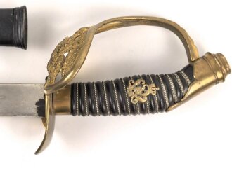 Preussen, Infanterie Offiziers Degen IOD89. Otto Merten Solingen, ungereinigtes Stück, die Scheide original lackiert