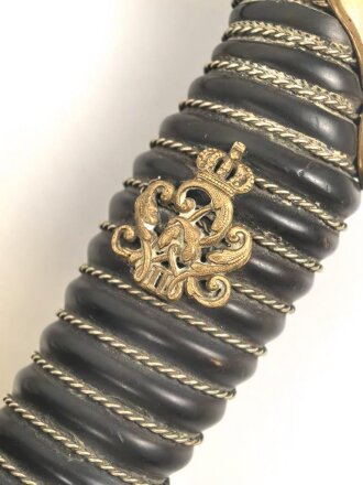Preussen, Infanterie Offiziers Degen IOD89. Otto Merten Solingen, ungereinigtes Stück, die Scheide original lackiert