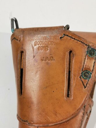 U.S. WWI, AEF Leather Holster M1916 for Colt M1911, "WARREN LEATHER GOODS CO. 1918 J.A.O.", dated 1918, ca. 27 x 13 x 6 cm, very good condition
